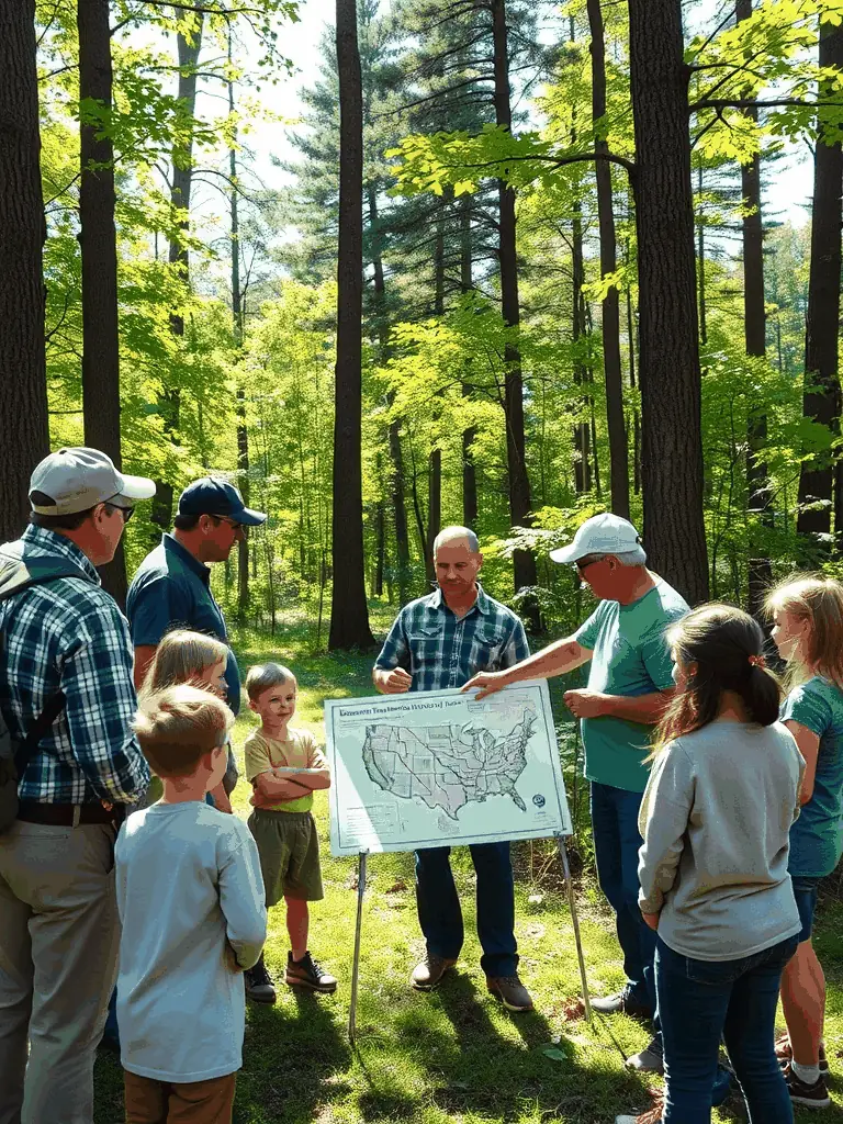 A picture of a community workshop where members are learning about wildlife tracking and conservation techniques.